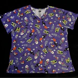 Beetlejuice 3XL Vibrant Purple Halloween Themed Scrub Top